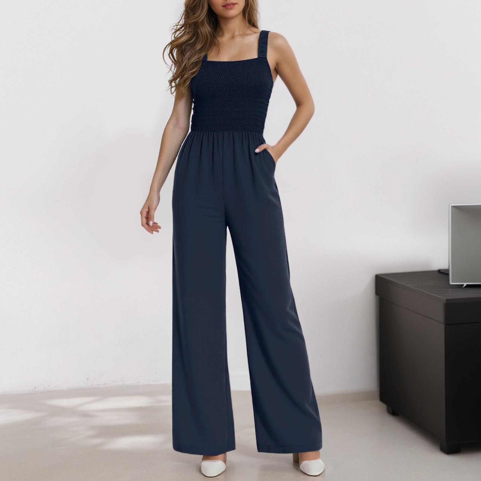 thumbnail image 2 of Mono sin mangas para mujer - Pantalones anchos - Petite/Regular/Tall - Tirantes elásticos - Casual/Trabajo - S-XXL, 2 of 5